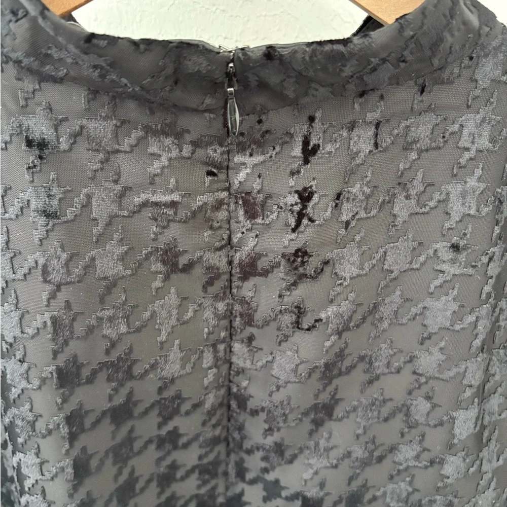 Ann Taylor NWT Black Houndstooth Sheer Sleeve A-Line Belted Dress Size 16 - Picture 10 of 11